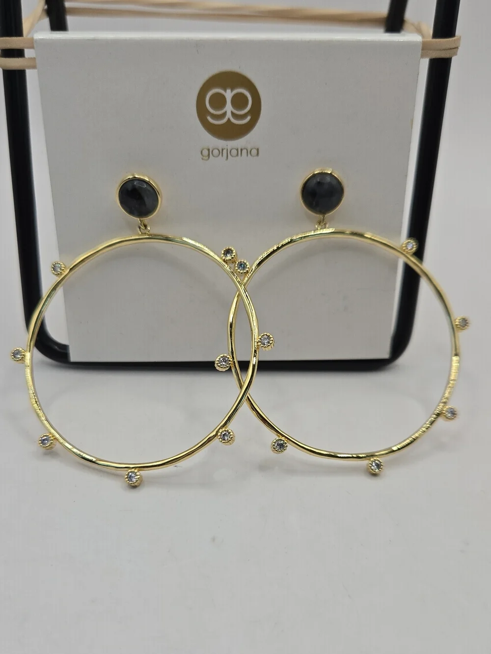 NWT Gorjana Gold Hoop Earrings with Black Stone Studs